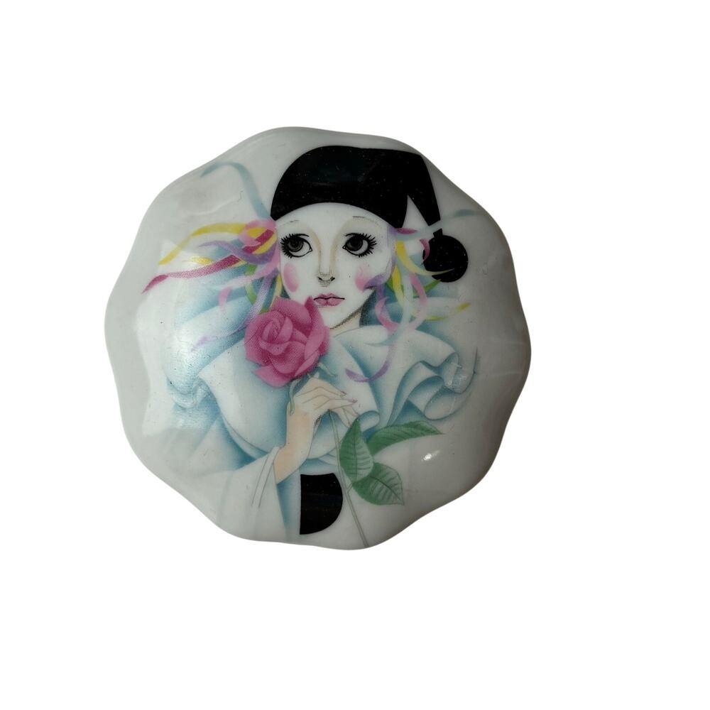 Pierrot Clown Trinket Box Chatillon Porcelain, Norcrest Japan L 501 Vintage